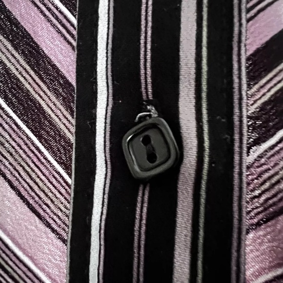 Worthington Stretch Large Black & Purple Stripe Button Down Long Sleeves Blouse - Picture 4 of 5